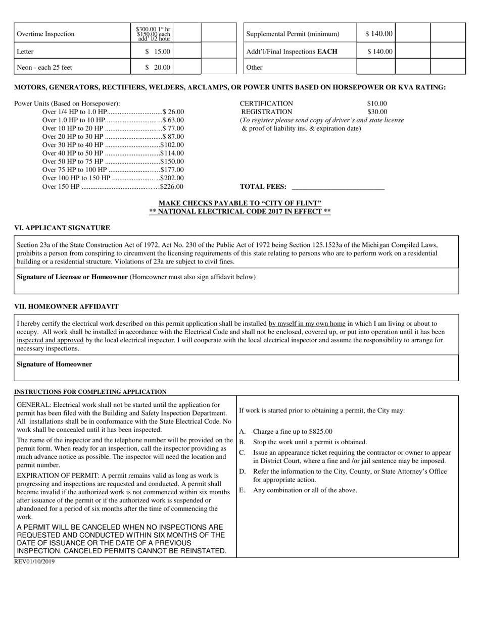 Electrical Permit Application - City of Flint, Michigan, Page 2