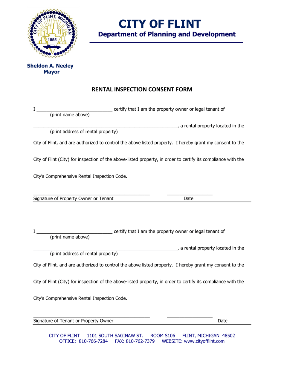 Rental Inspection Consent Form - City of Flint, Michigan, Page 1