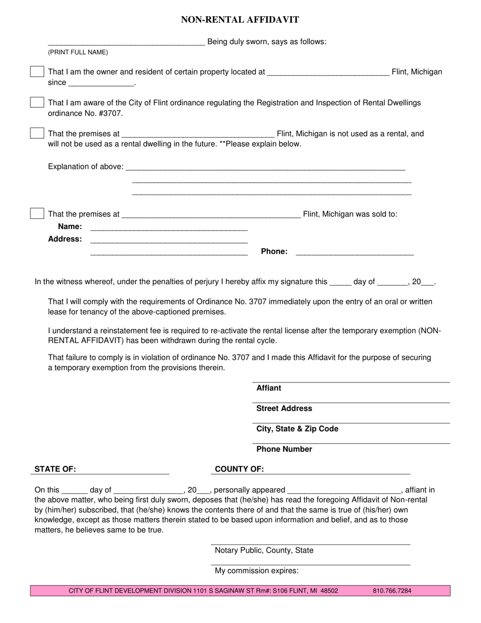 City of Flint, Michigan Non-rental Affidavit - Fill Out, Sign Online ...