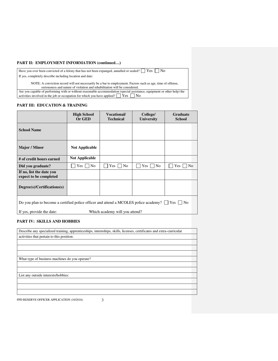 Application Packet for Reserve Police Officer - City of Flint, Michigan, Page 3