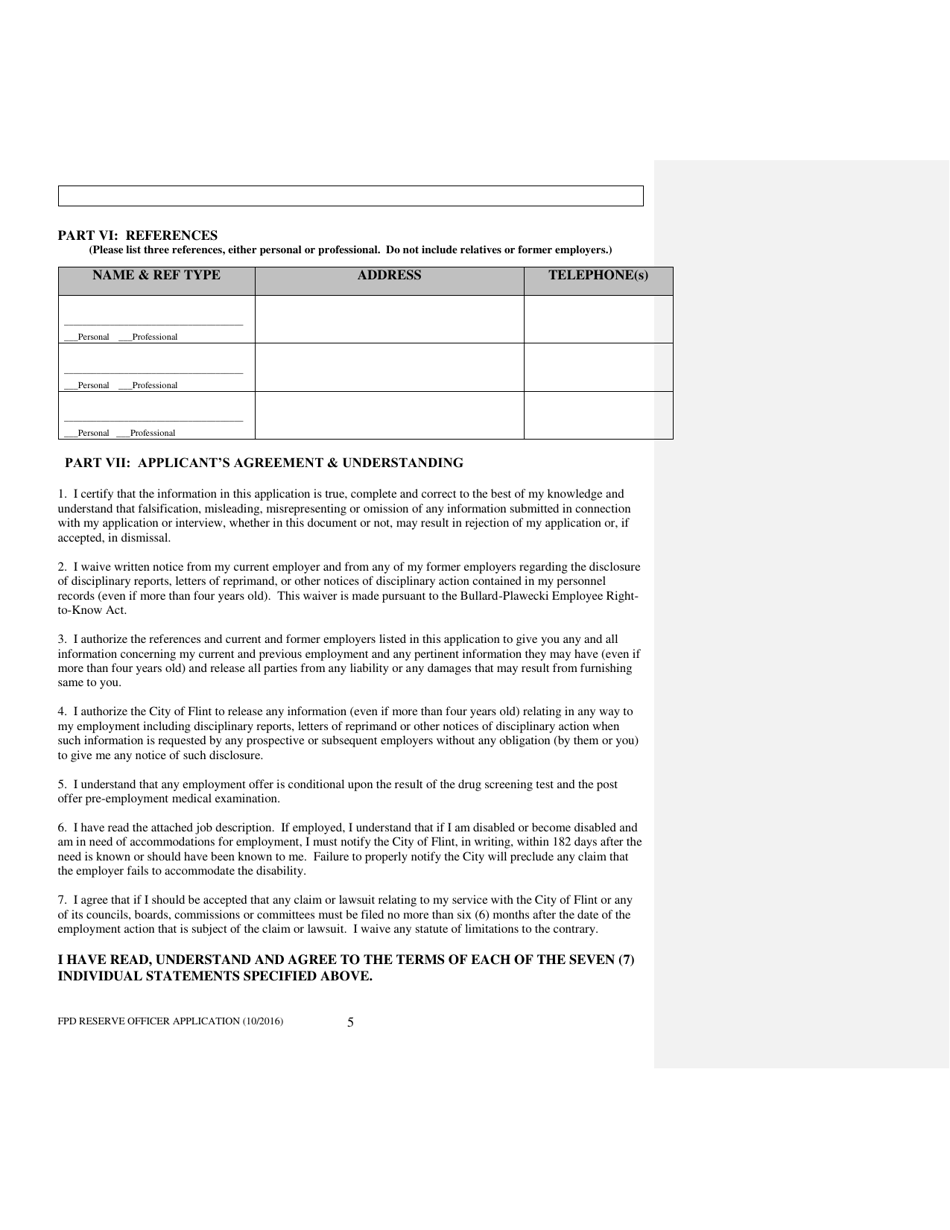 Application Packet for Reserve Police Officer - City of Flint, Michigan, Page 5