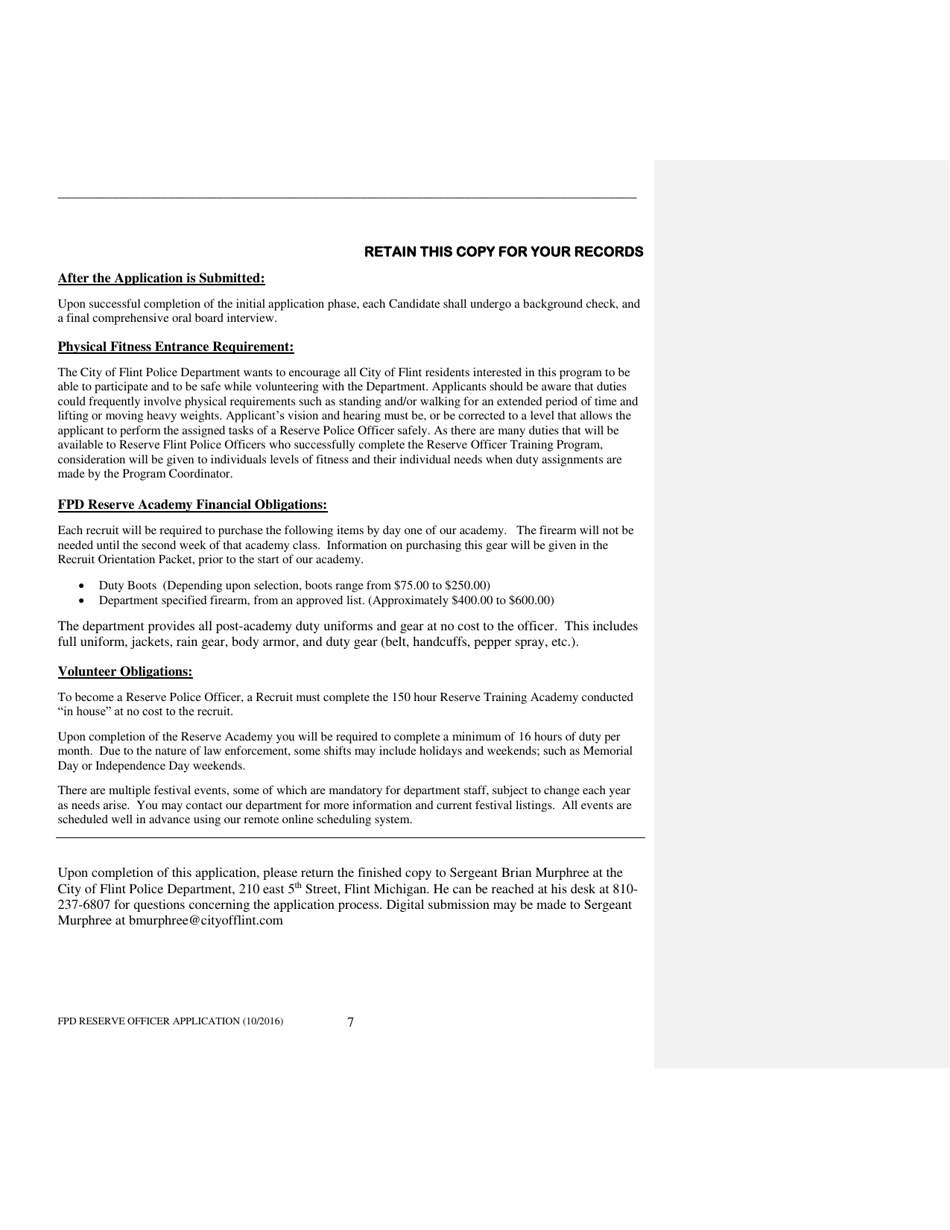 Application Packet for Reserve Police Officer - City of Flint, Michigan, Page 7
