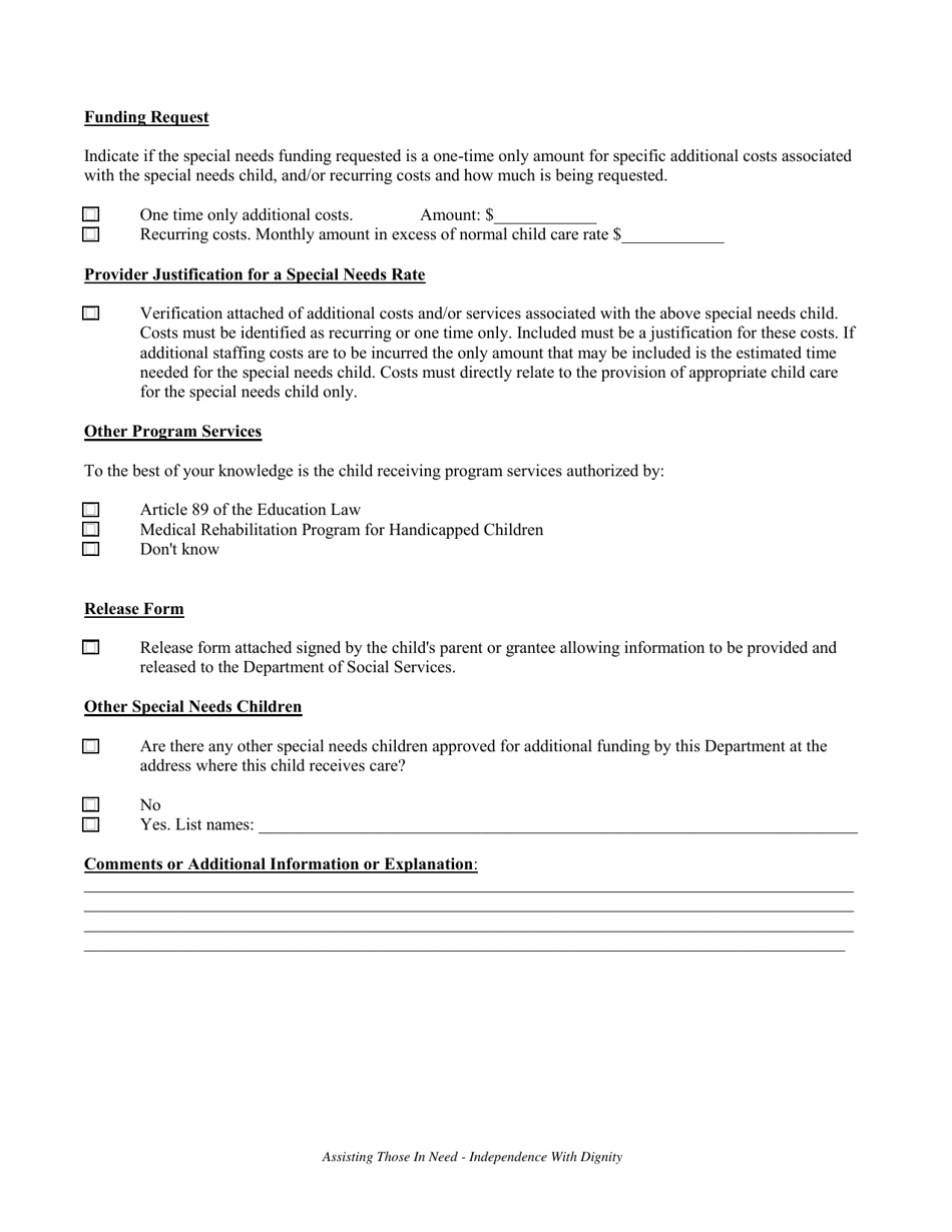 Application for Additional Funding for a Special Needs Child - Onondaga County, New York, Page 3