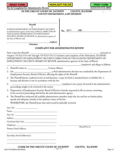 Complaint for Administrative Review - Jackson County, Illinois Download Pdf