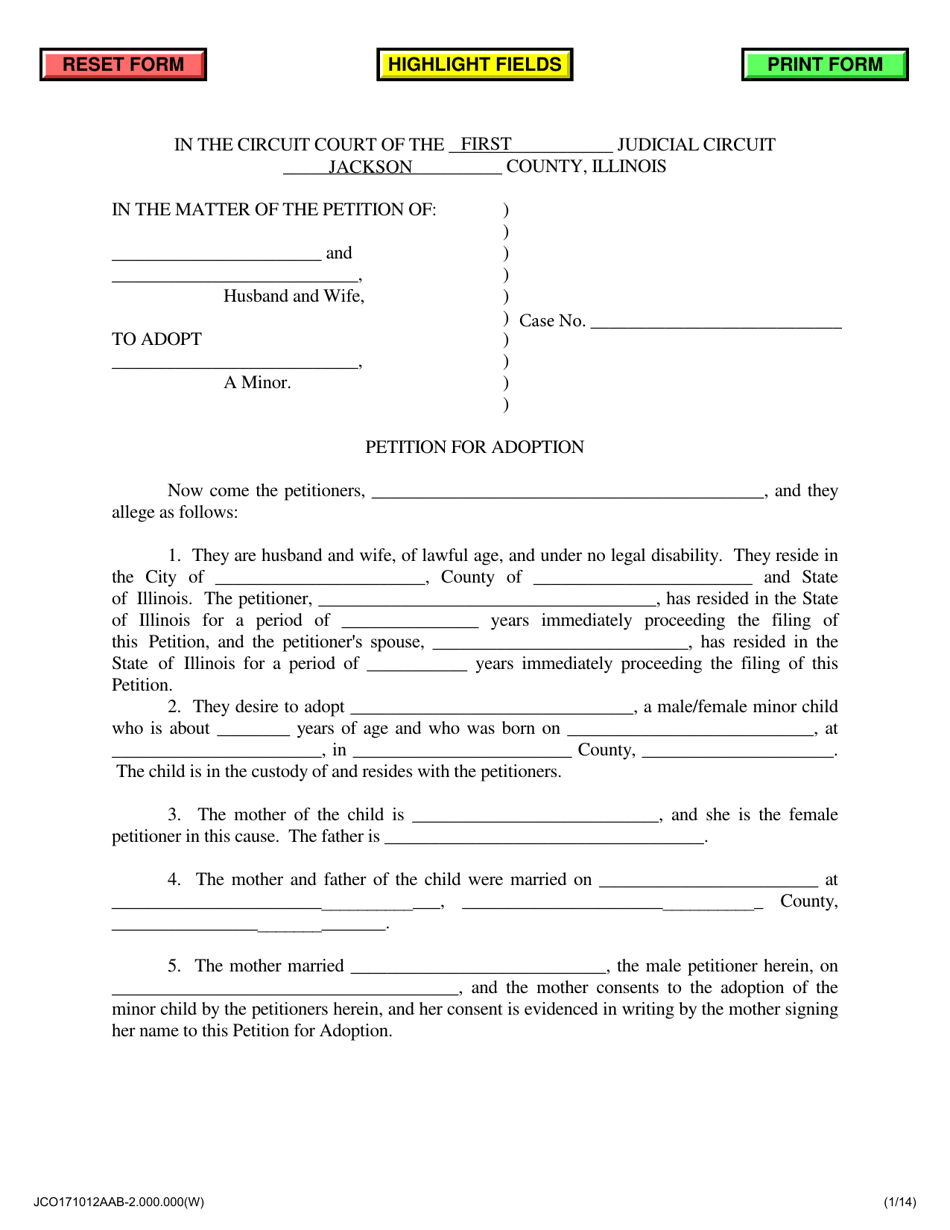 Petition for Adoption - Adopting From Married Parents - Jackson County, Illinois, Page 1