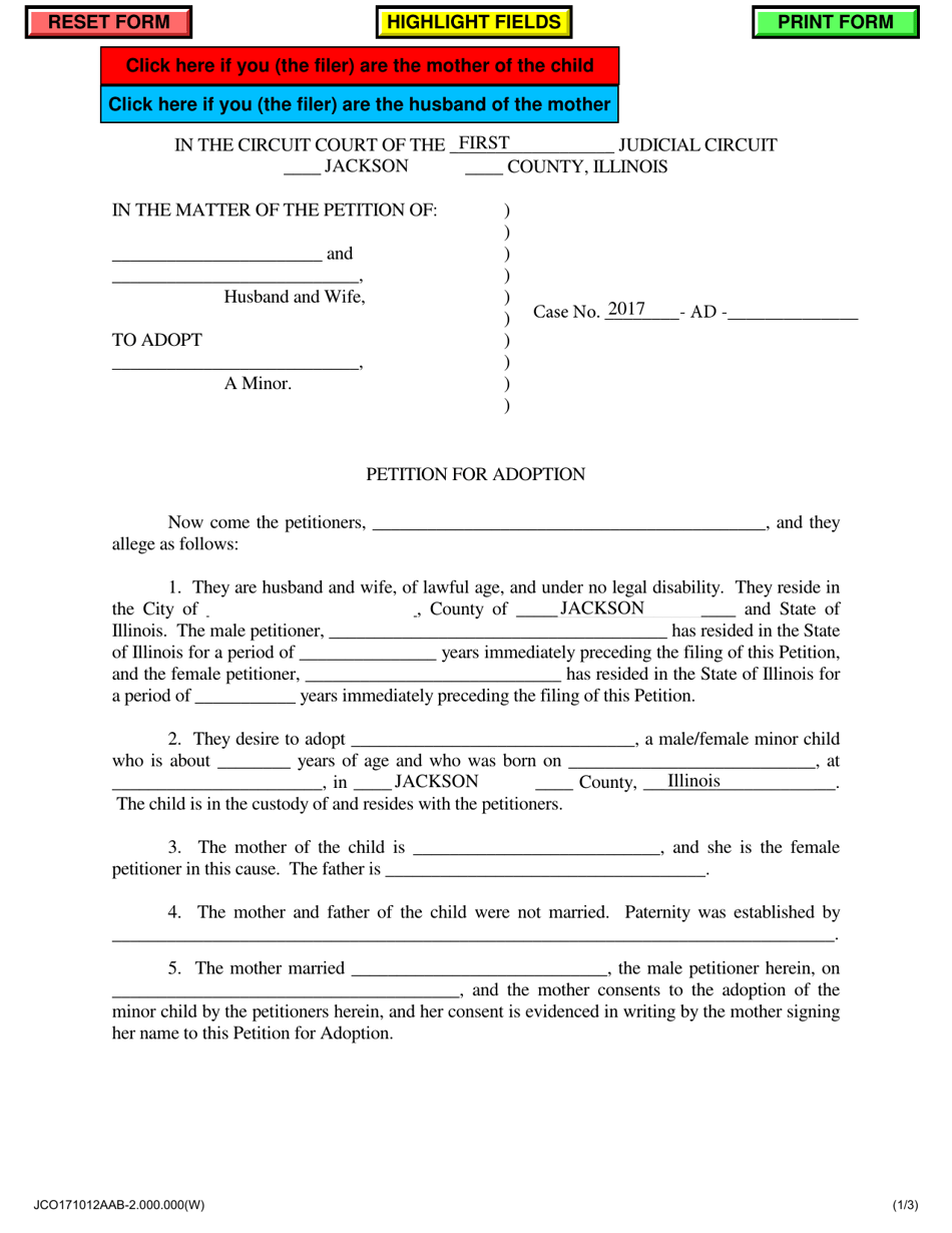 Petition for Adoption - Adopting From Unmarried Parents - Jackson County, Illinois, Page 1