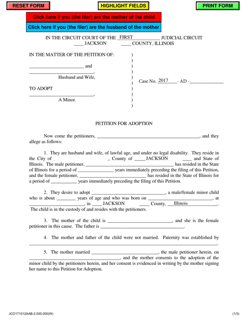 Petition for Adoption - Adopting From Unmarried Parents - Jackson County, Illinois Download Pdf
