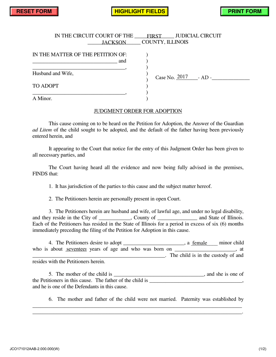 Judgment Order for Adoption - Jackson County, Illinois, Page 1