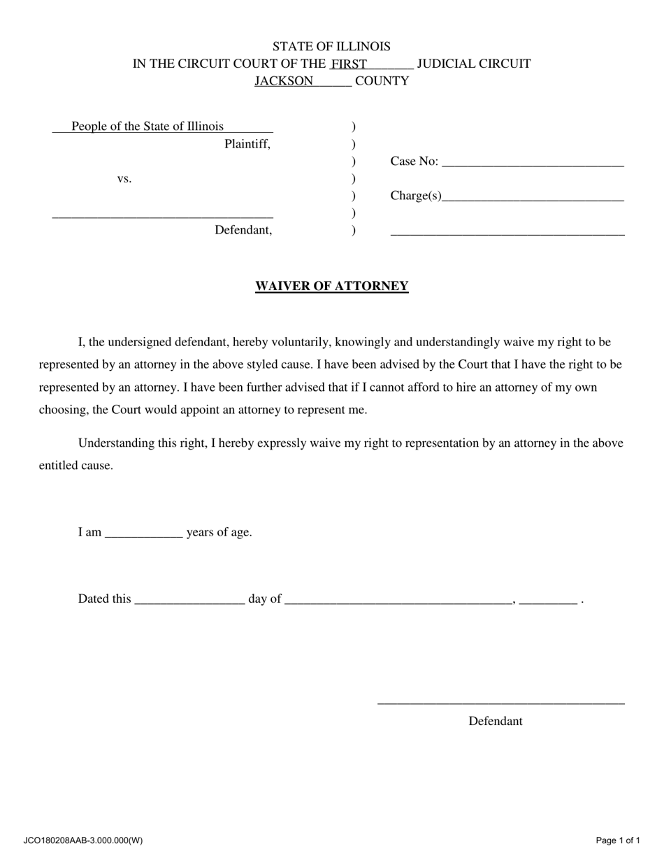 Jackson County, Illinois Waiver of Attorney Fill Out, Sign Online and