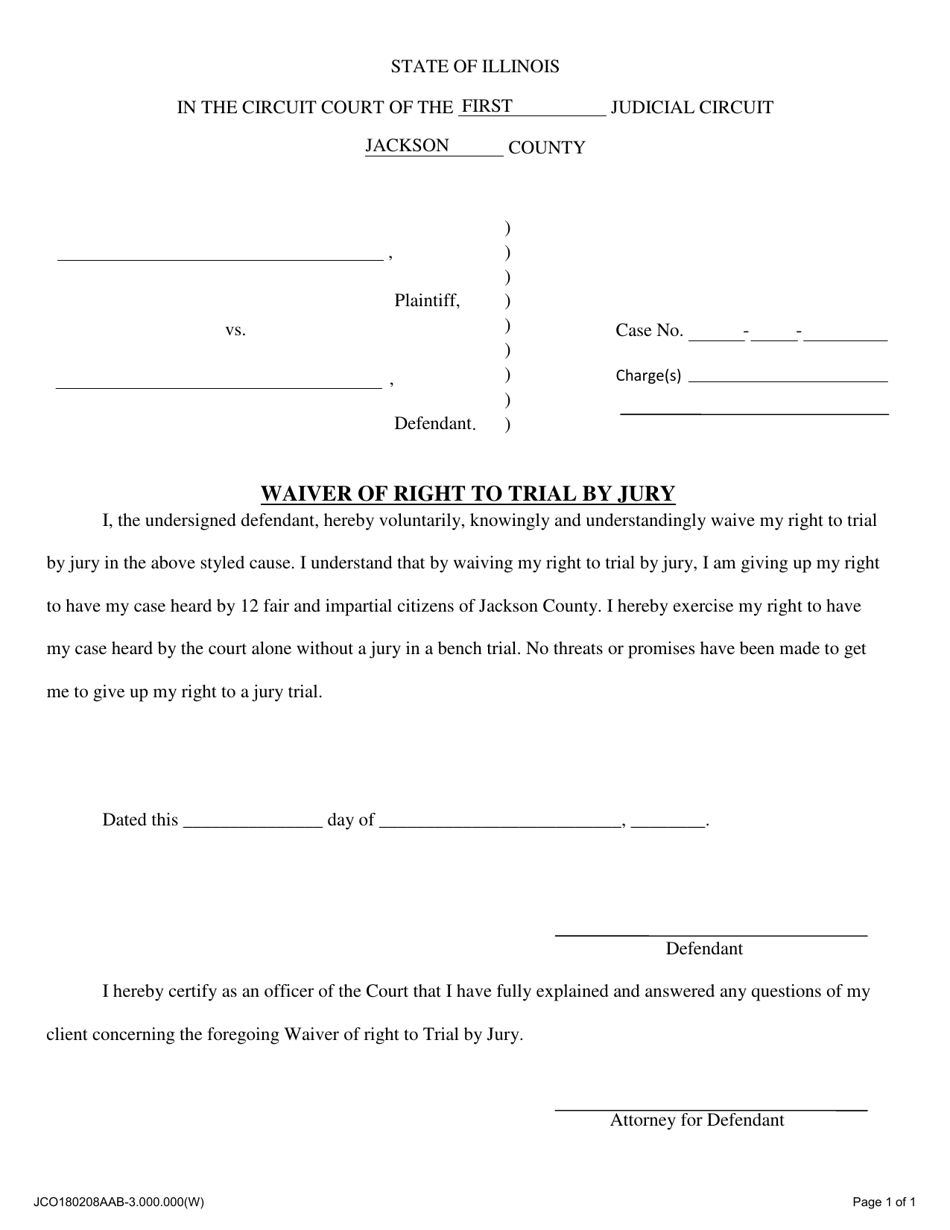 Waiver of Right to Trial by Jury - Jackson County, Illinois, Page 1