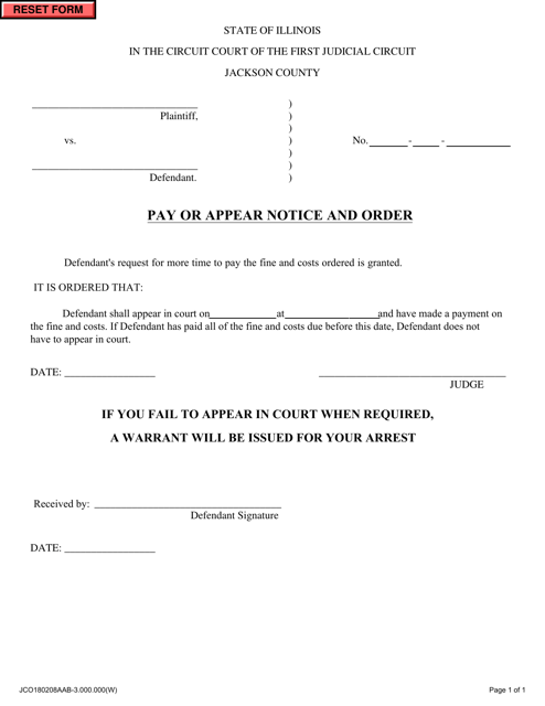 Pay or Appear Notice and Order - Jackson County, Illinois Download Pdf