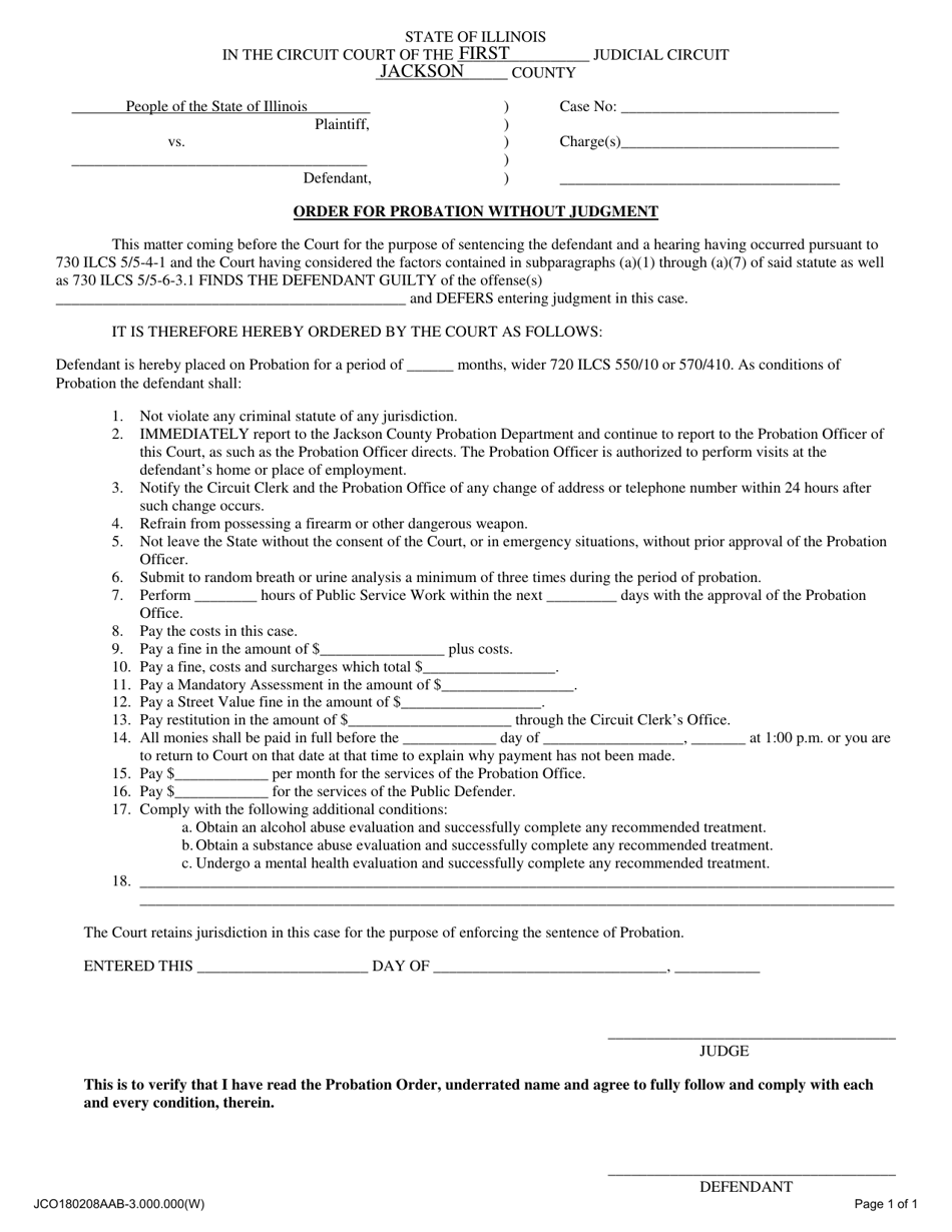 Order for Probation Without Judgment - Jackson County, Illinois, Page 1