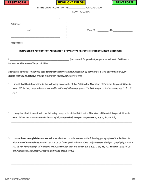 Response to Petition for Allocation of Parental Responsibilities of Minor Child(Ren) - Jackson County, Illinois Download Pdf