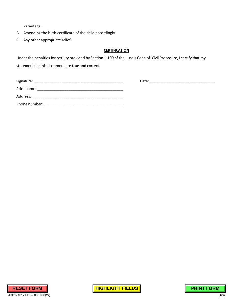 Petition to Challenge Voluntary Acknowledgment of Paternity - Jackson County, Illinois, Page 4