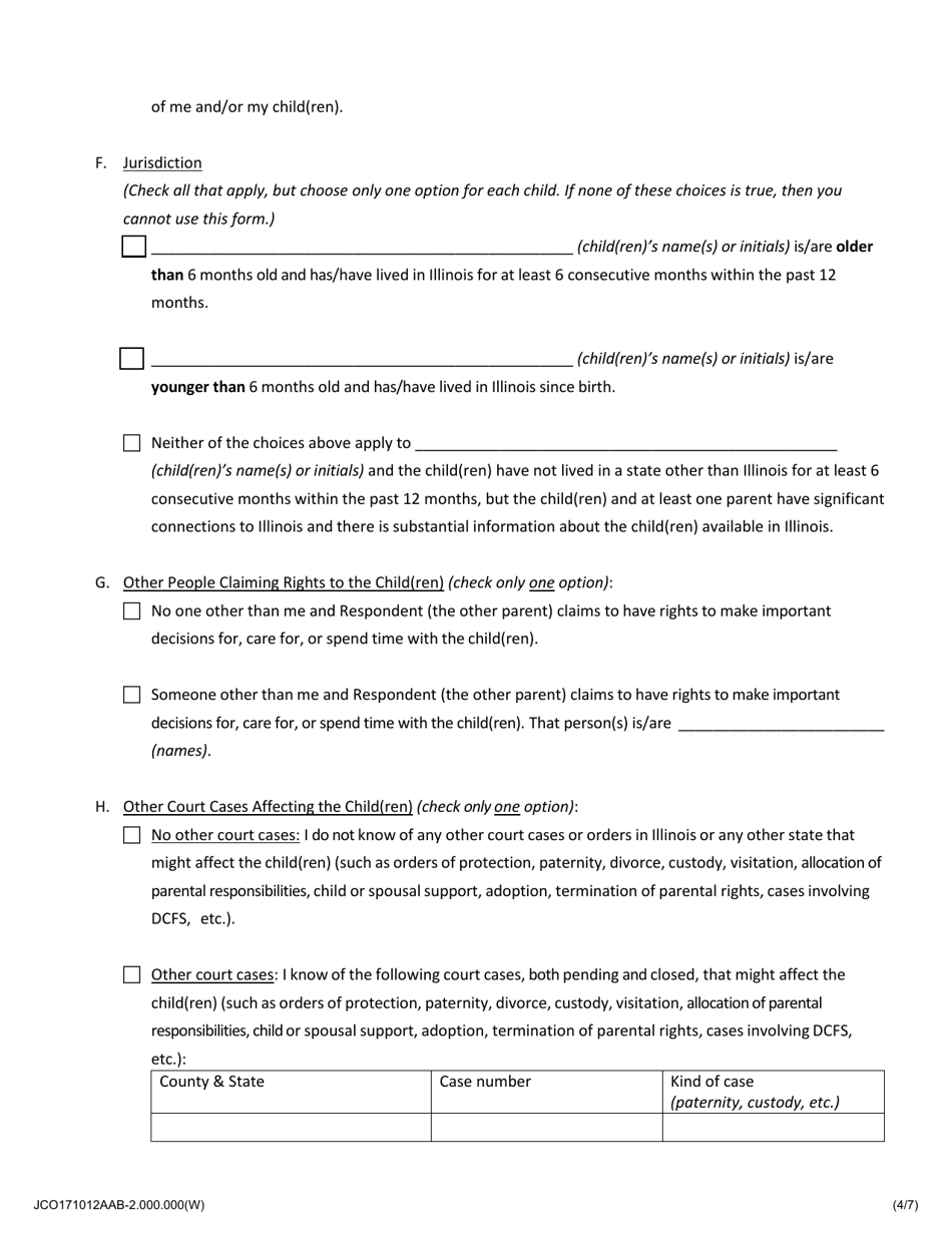 Petition for Allocation of Parental Responsibilities of Minor Child(Ren) - Jackson County, Illinois, Page 4