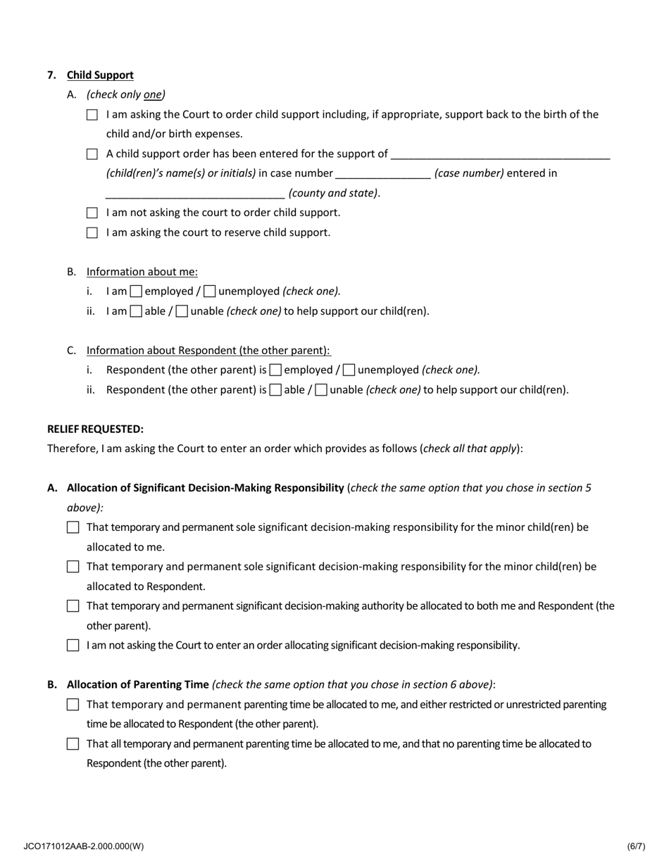 Petition for Allocation of Parental Responsibilities of Minor Child(Ren) - Jackson County, Illinois, Page 6