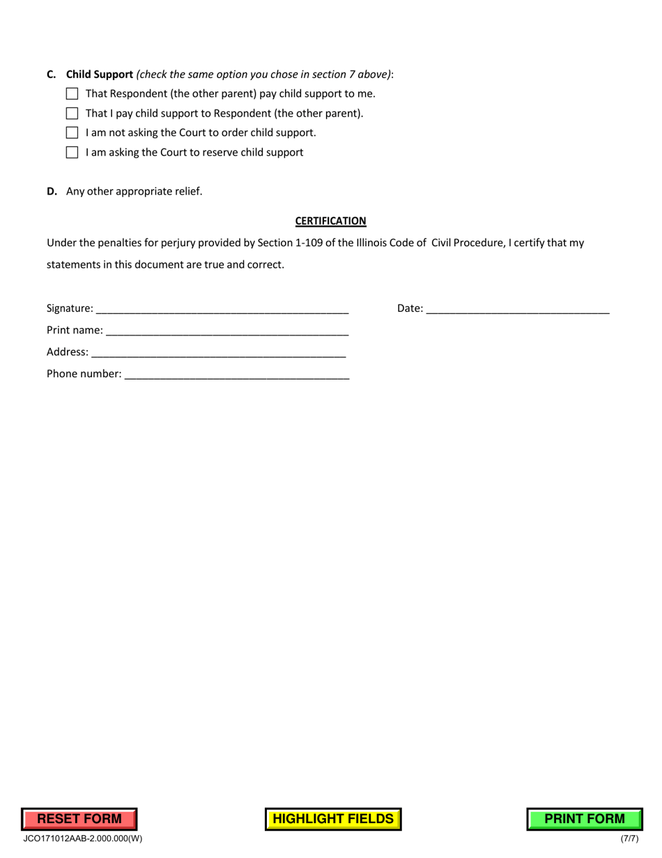 Petition for Allocation of Parental Responsibilities of Minor Child(Ren) - Jackson County, Illinois, Page 7