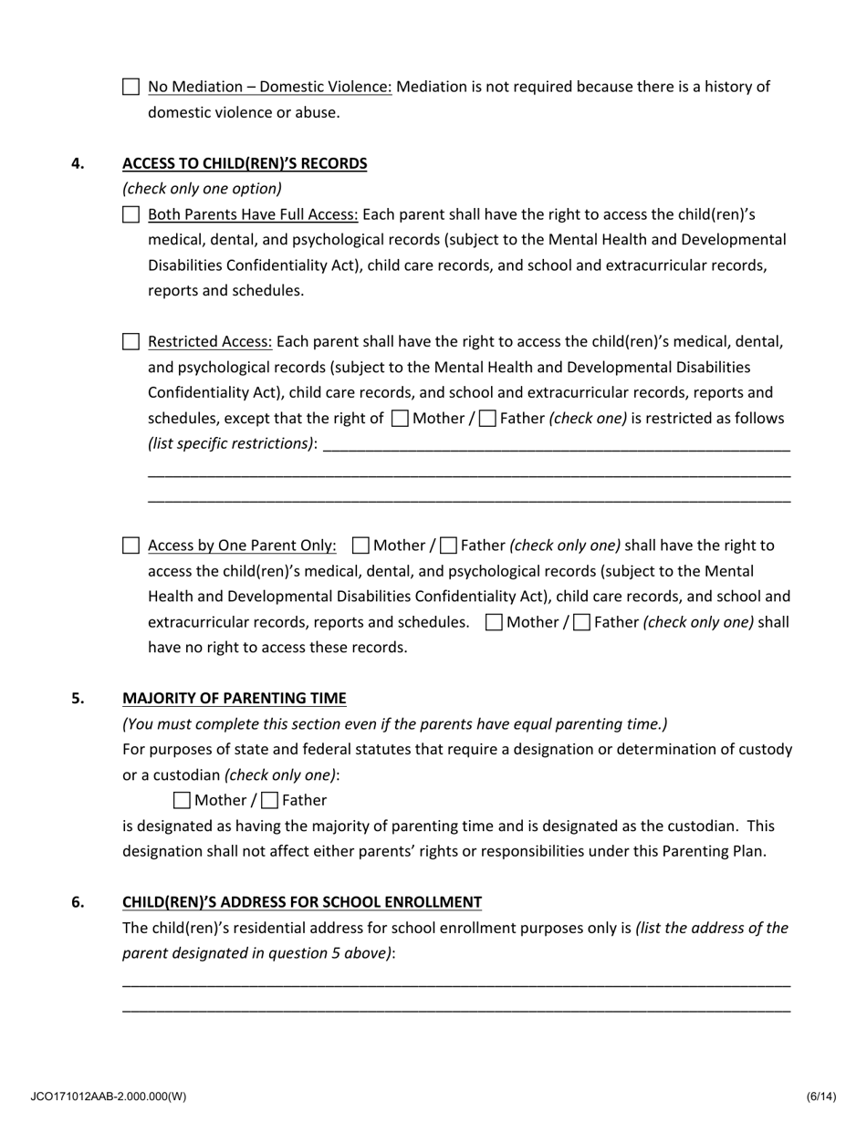Parenting Plan - Jackson County, Illinois, Page 6