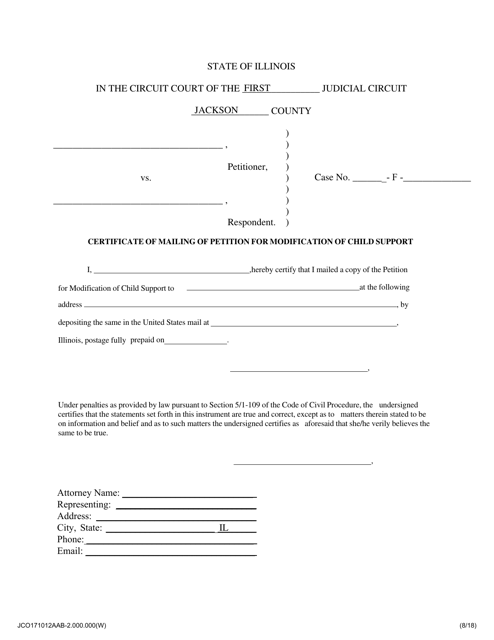 Certificate of Mailing of Petition for Modification of Child Support - Jackson County, Illinois