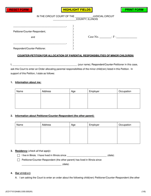 Counter-Petition for Allocation of Parental Responsibilities of Minor Child(Ren) - Jackson County, Illinois Download Pdf