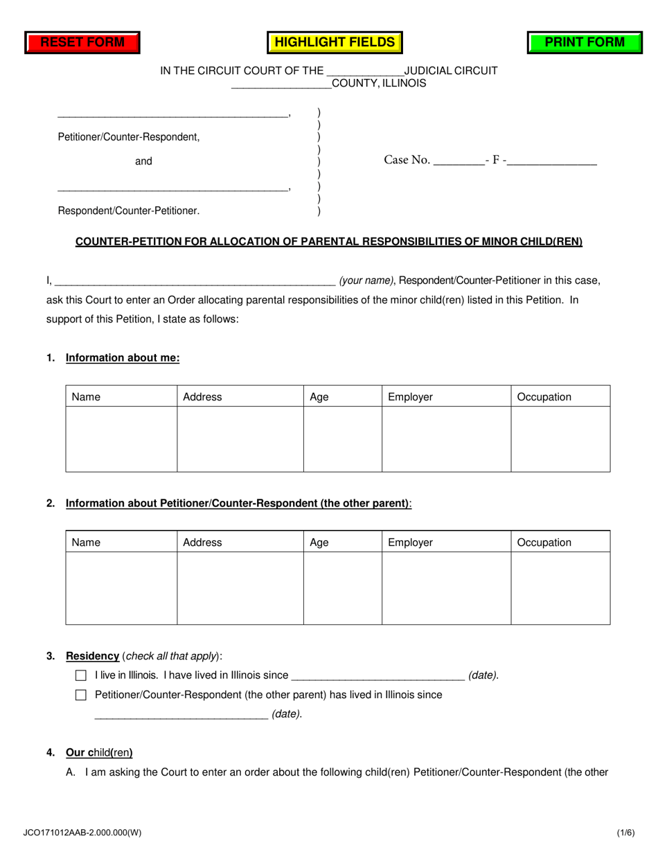 Counter-Petition for Allocation of Parental Responsibilities of Minor Child(Ren) - Jackson County, Illinois, Page 1