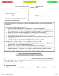 Document preview: Father's Petition to Establish Parentage and Allocate Parental Responsibilities of Minor Child(Ren) - Jackson County, Illinois