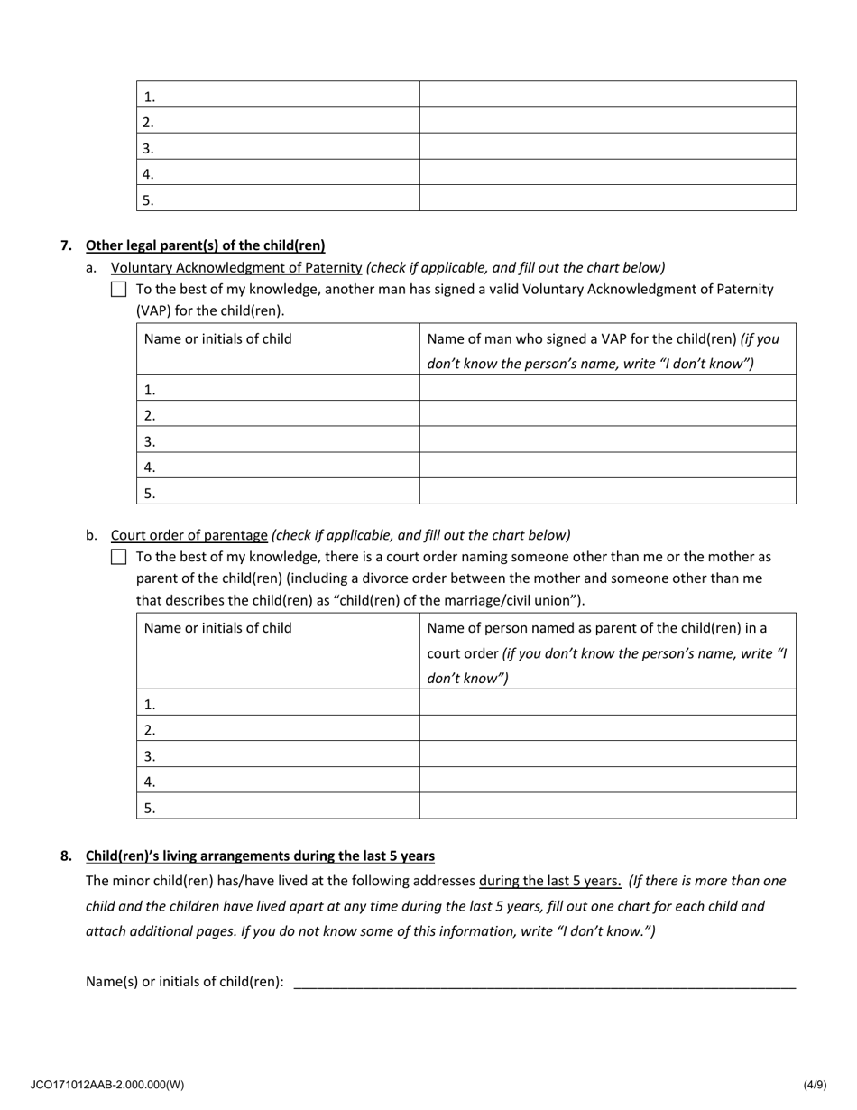 Fathers Petition to Establish Parentage and Allocate Parental Responsibilities of Minor Child(Ren) - Jackson County, Illinois, Page 4