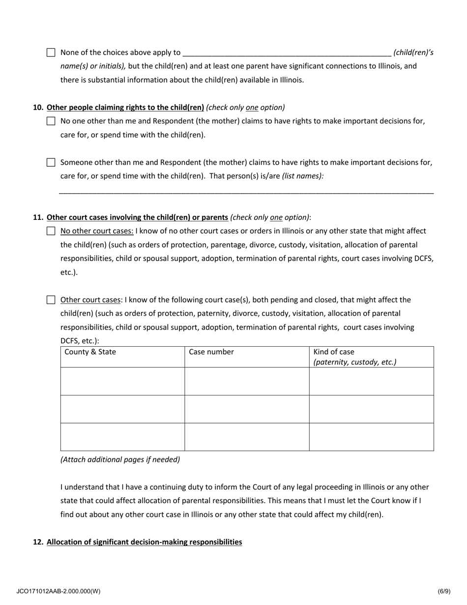 Fathers Petition to Establish Parentage and Allocate Parental Responsibilities of Minor Child(Ren) - Jackson County, Illinois, Page 6