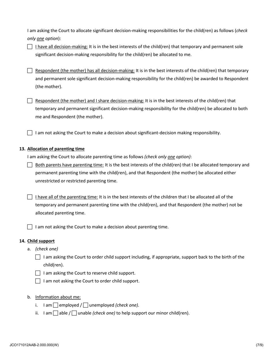 Fathers Petition to Establish Parentage and Allocate Parental Responsibilities of Minor Child(Ren) - Jackson County, Illinois, Page 7
