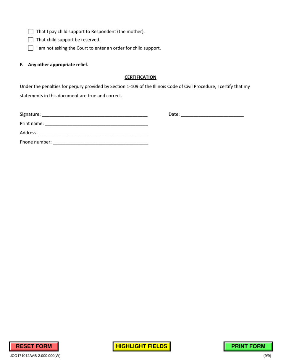 Fathers Petition to Establish Parentage and Allocate Parental Responsibilities of Minor Child(Ren) - Jackson County, Illinois, Page 9