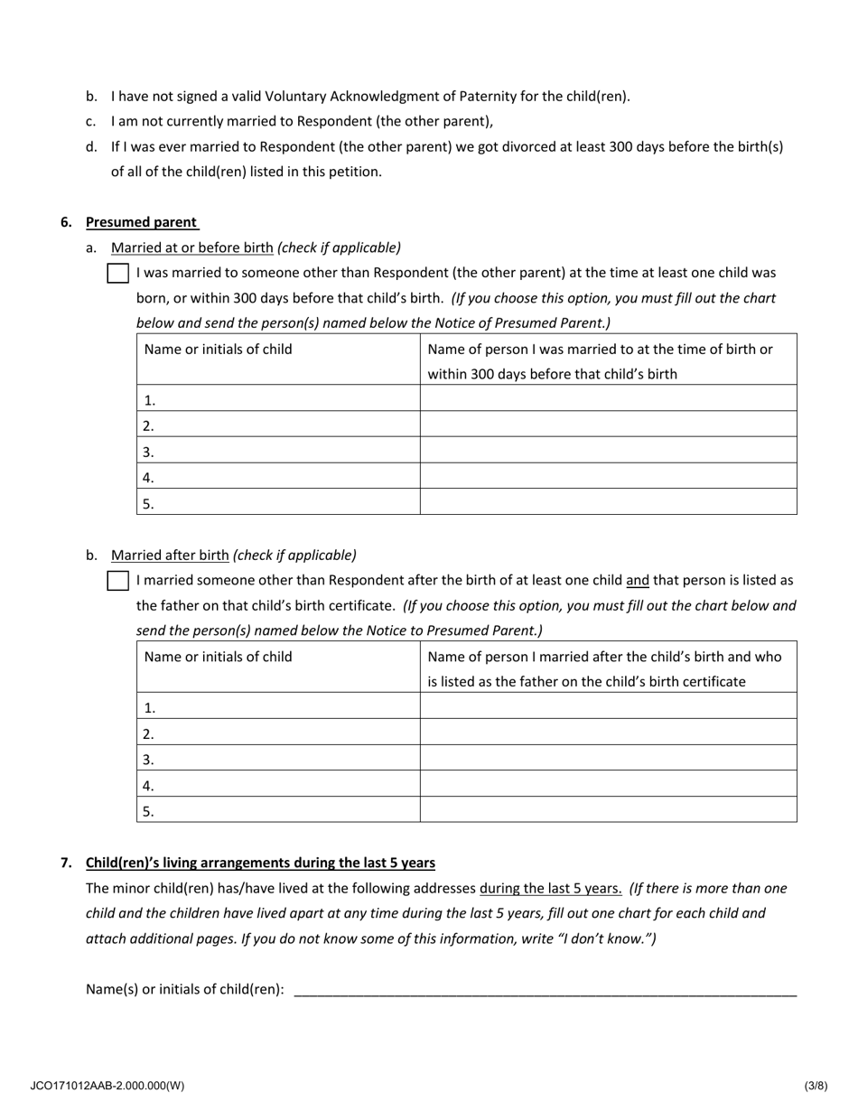 Mothers Petition to Establish Parentage and Allocate Parental Responsibilities of Minor Child(Ren) - Jackson County, Illinois, Page 3