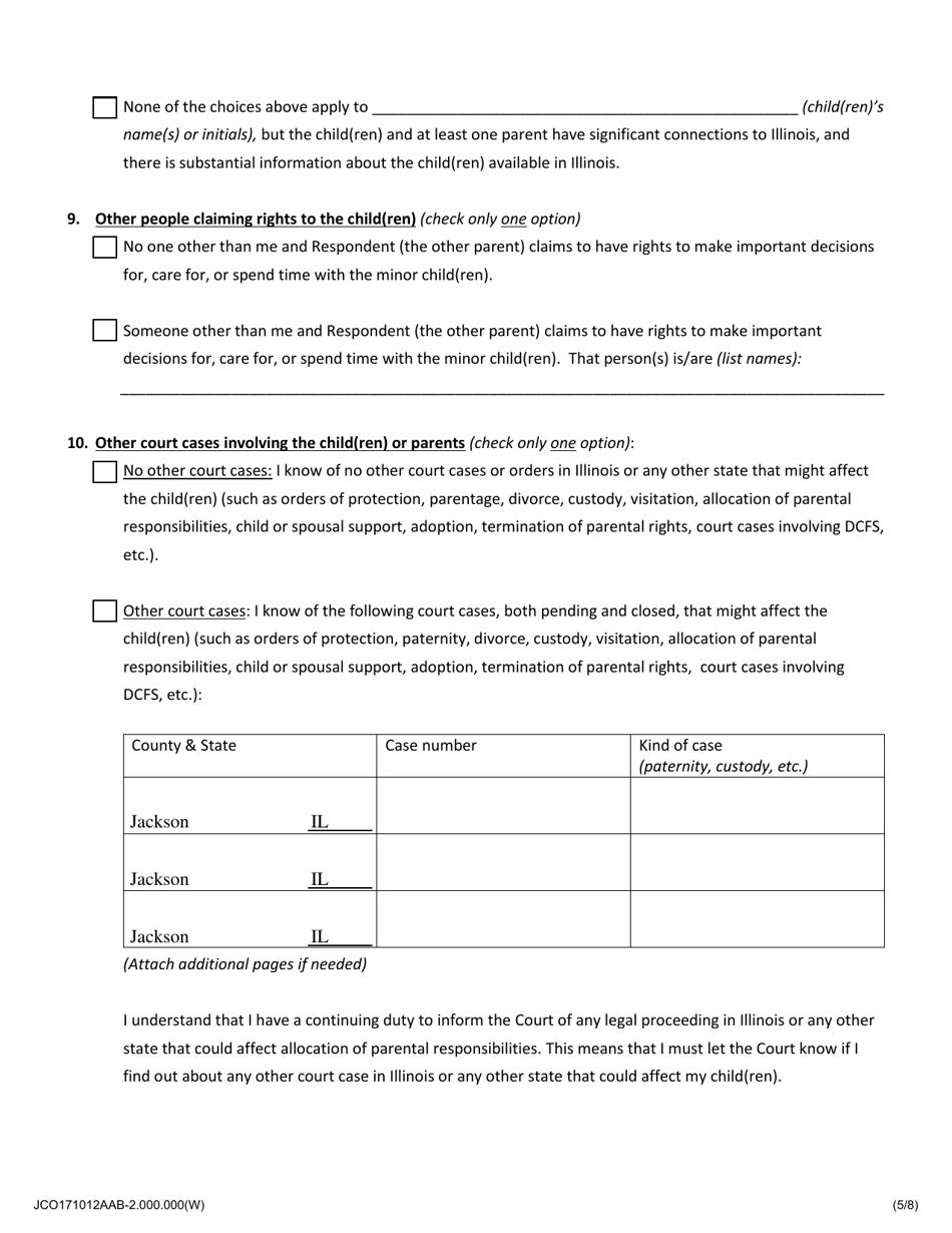 Mothers Petition to Establish Parentage and Allocate Parental Responsibilities of Minor Child(Ren) - Jackson County, Illinois, Page 5