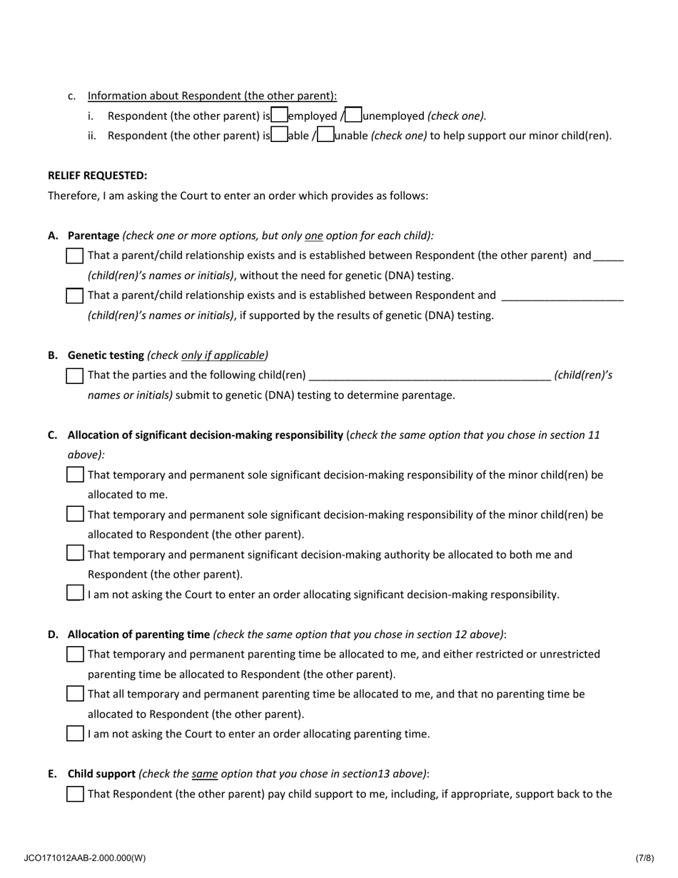 Mothers Petition to Establish Parentage and Allocate Parental Responsibilities of Minor Child(Ren) - Jackson County, Illinois, Page 7