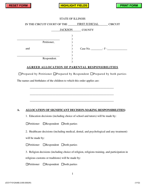 Agreed Allocation of Parental Responsibilities (No Support) - Jackson County, Illinois Download Pdf