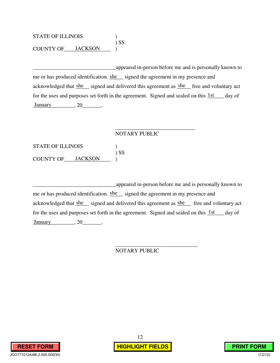 Agreed Allocation of Parental Responsibilities (No Support) - Jackson County, Illinois, Page 12