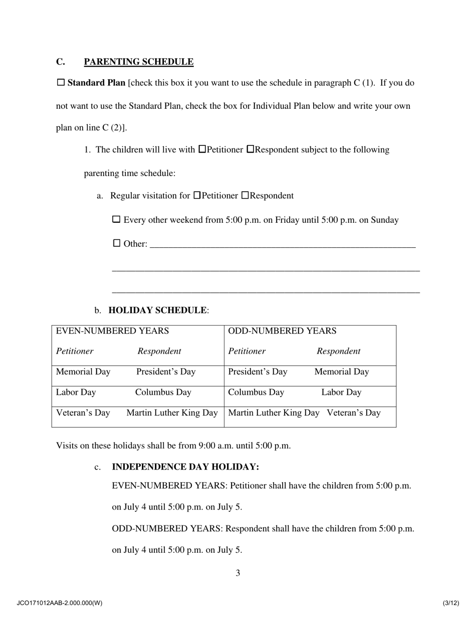 Agreed Allocation of Parental Responsibilities (No Support) - Jackson County, Illinois, Page 3