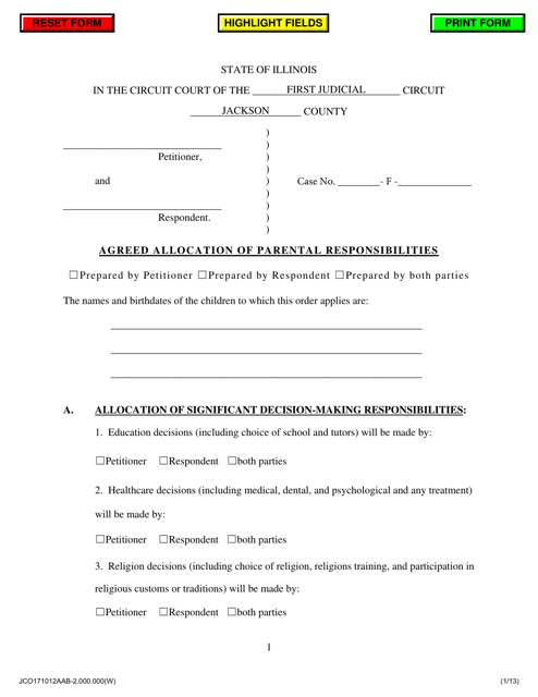 Agreed Allocation of Parental Responsibilities With Support - Jackson County, Illinois Download Pdf
