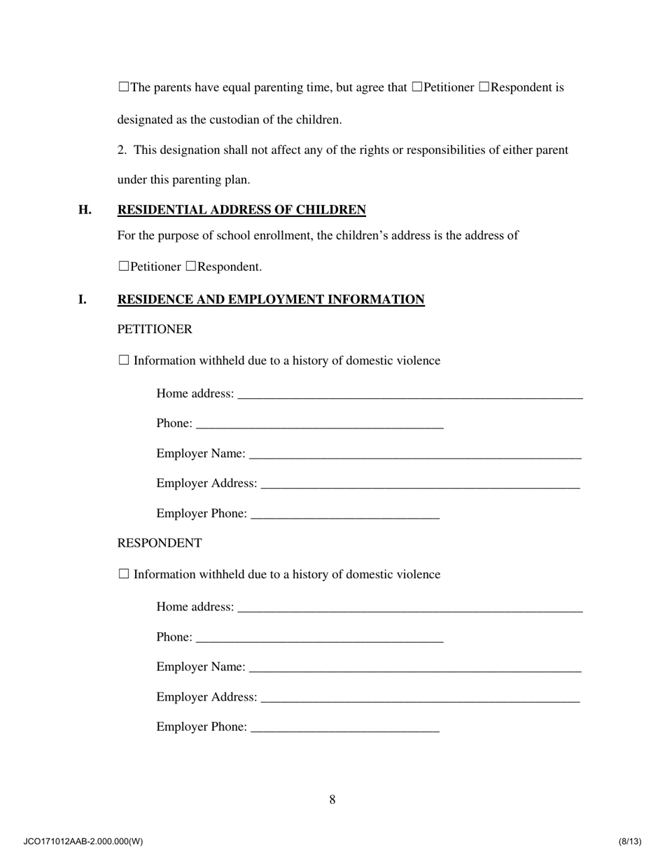 Agreed Allocation of Parental Responsibilities With Support - Jackson County, Illinois, Page 8