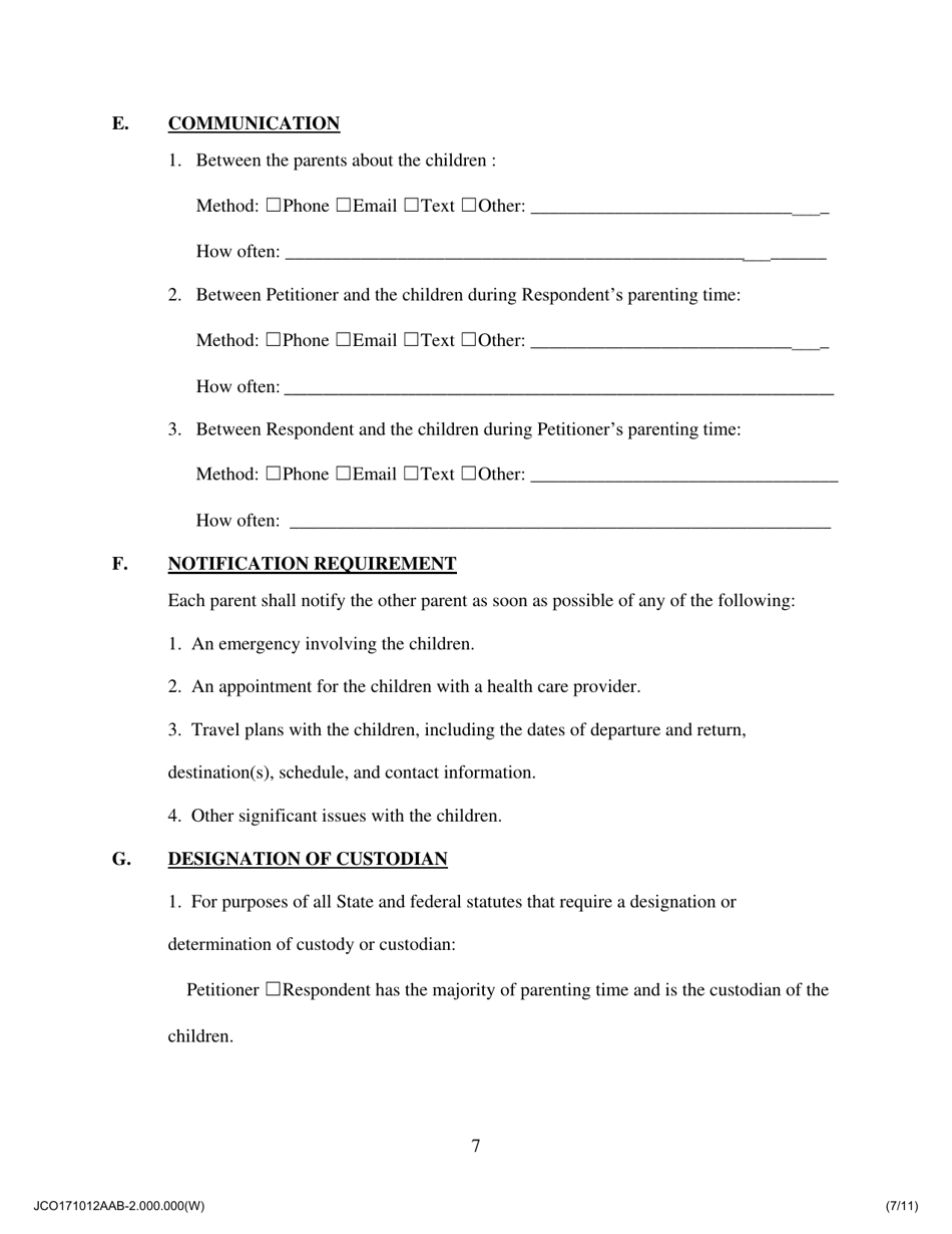 Agreed Allocation of Parental Responsibilities - Proposed by One Party - Jackson County, Illinois, Page 7