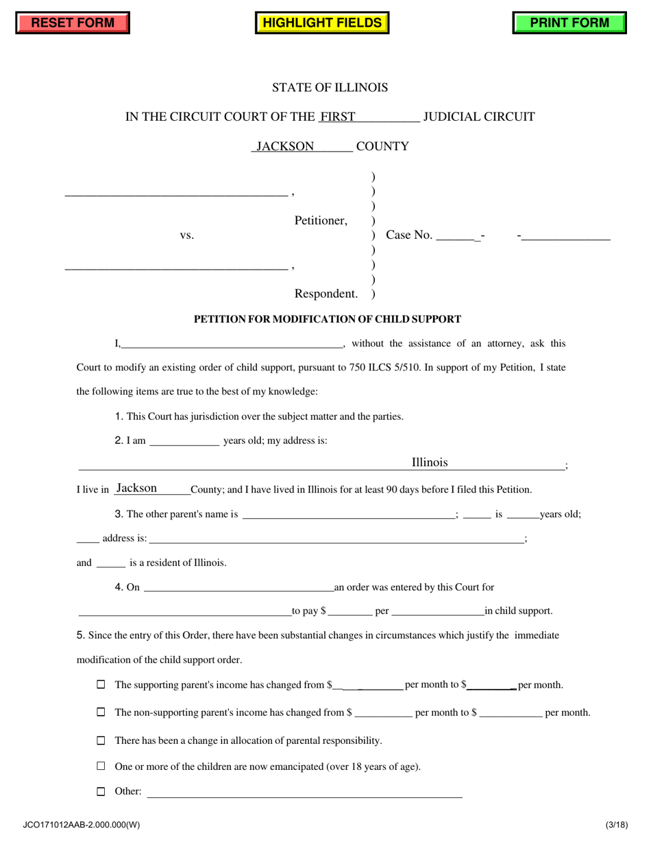 Petition for Modification of Child Support - Jackson County, Illinois, Page 1