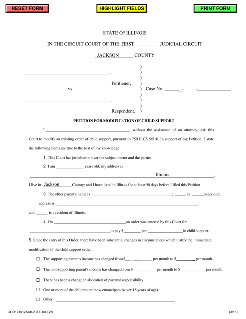 Petition for Modification of Child Support - Jackson County, Illinois Download Pdf