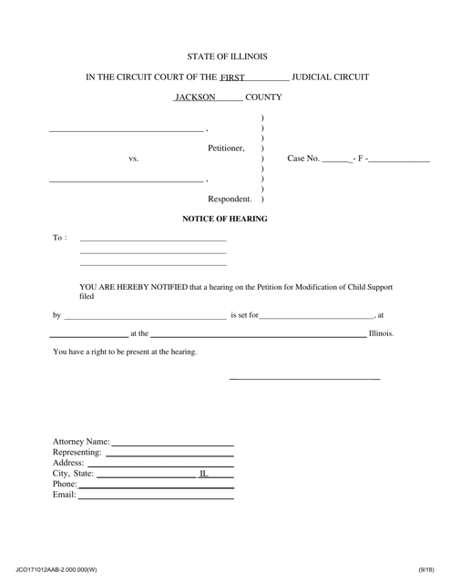 Notice of Hearing - Petition for Modification of Child Support - Jackson County, Illinois