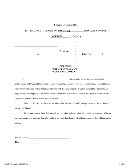 Entry of Appearance Waiver and Consent - Jackson County, Illinois Download Pdf