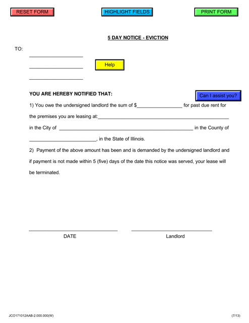 5 Day Notice - Eviction - Jackson County, Illinois Download Pdf