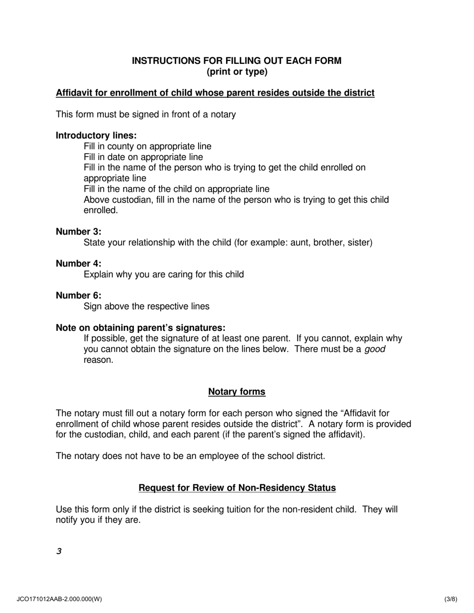 Affidavit for Enrollment of Child Whose Parent(S) Reside(S) Outside the District - Jackson County, Illinois, Page 3