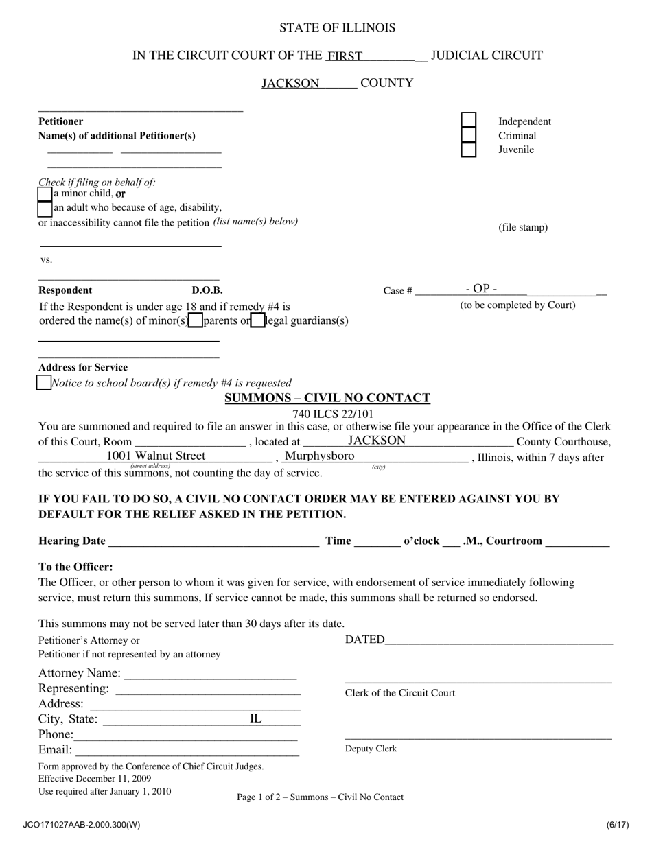 Summons - Civil No Contact - Jackson County, Illinois, Page 1