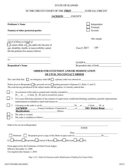 Order for Extension and / or Modification of Civil No Contact Order - Jackson County, Illinois Download Pdf