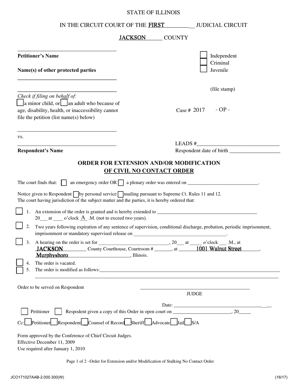 Order for Extension and / or Modification of Civil No Contact Order - Jackson County, Illinois, Page 1