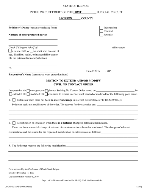 Motion to Extend and / or Modify Civil No Contact Order - Jackson County, Illinois Download Pdf