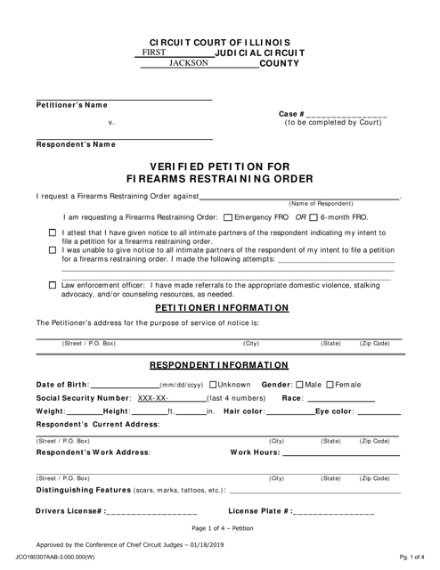Verified Petition for Firearms Restraining Order - Jackson County, Illinois Download Pdf